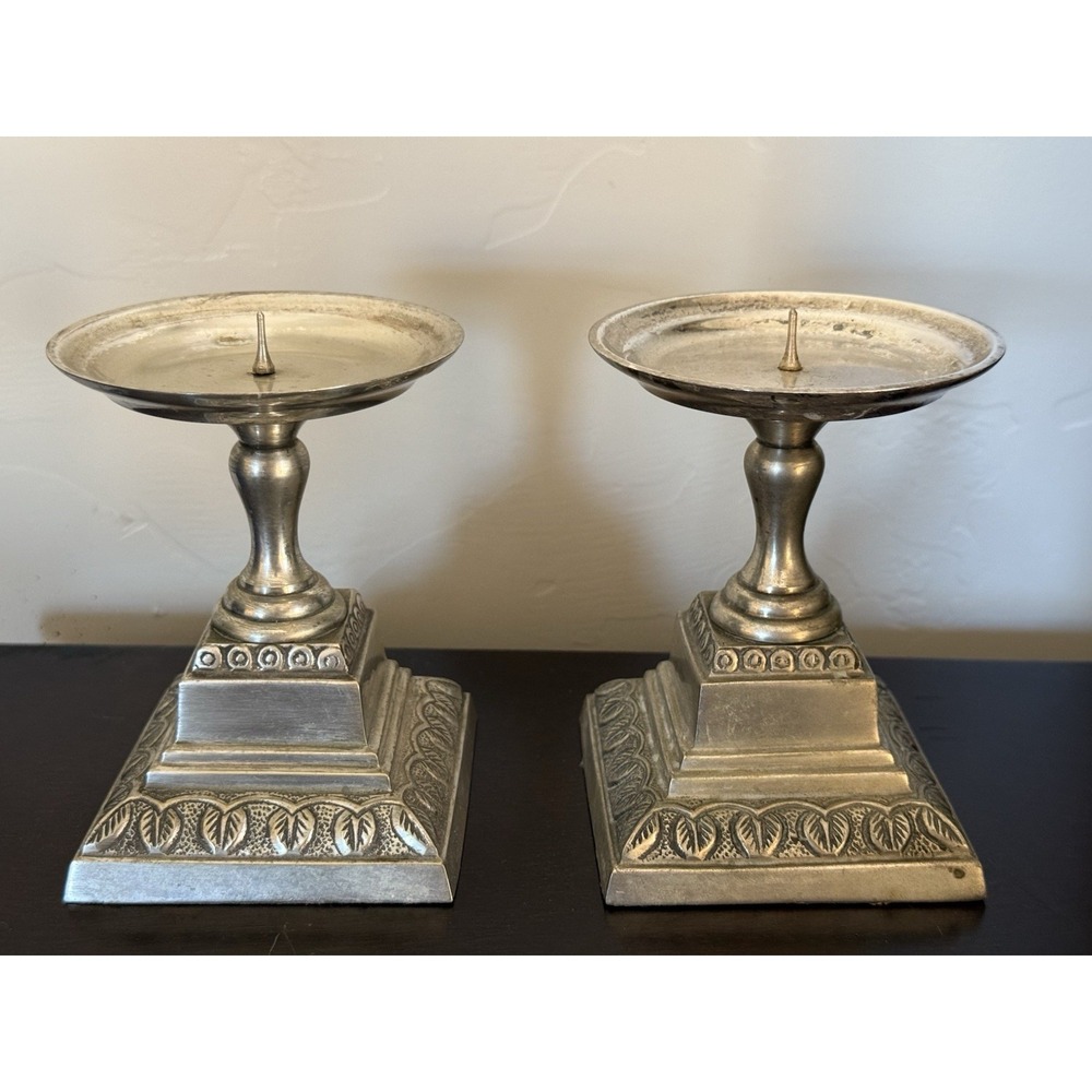 Lot Of 2 Silver Compote Candles Holders‎ From Home Interiors Art Deco Estate